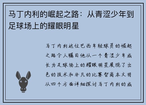 马丁内利的崛起之路：从青涩少年到足球场上的耀眼明星